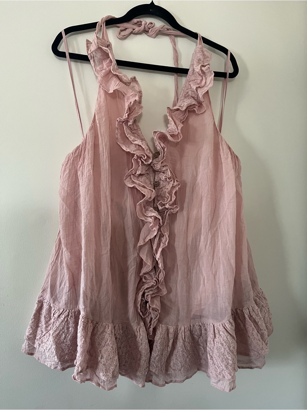 Free People Pink 100% Cotton Lace Ruffle Tunic Top Medium Romantic Cottagecore